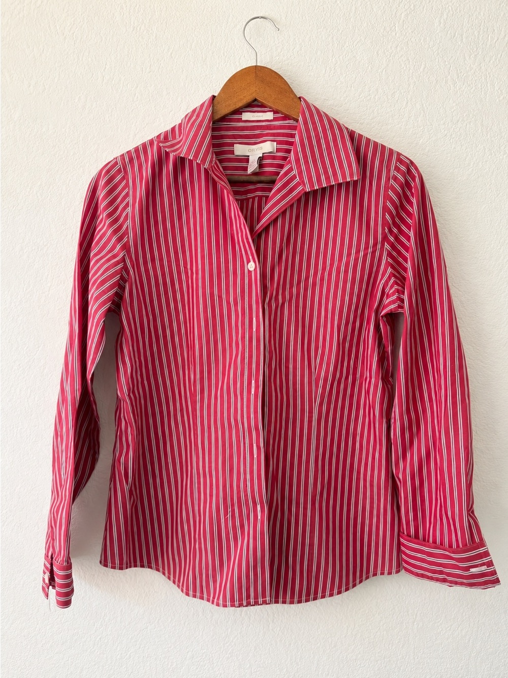 Chico's Red & White Striped Button Up Collared Shirt Women’s XS